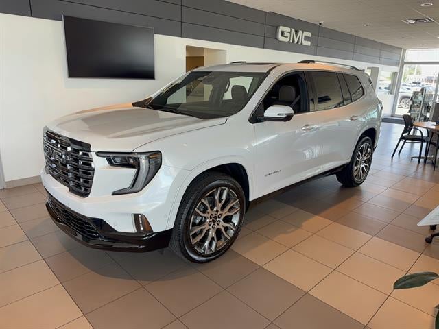 2026 GMC Acadia Denali Ultimate in Glacier White Tricoat — front three-quarter view